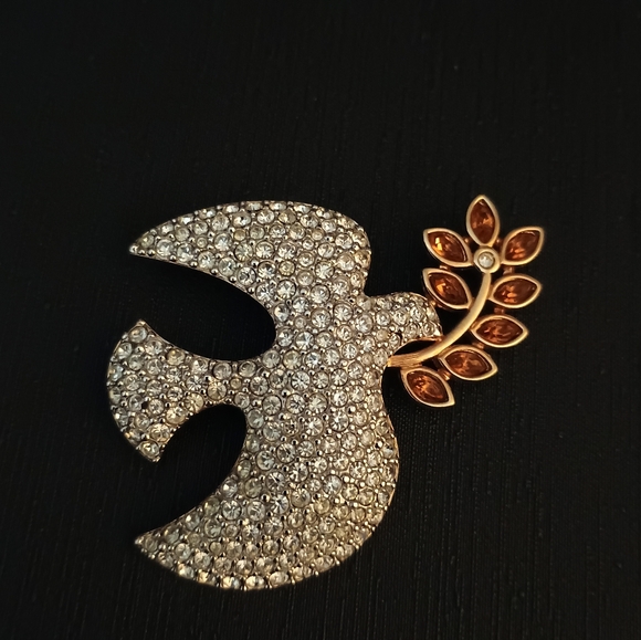Swarovski Silver Dove Brooch with Gold and Brown Details - Picture 1 of 7